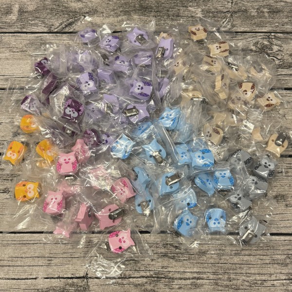 Restposten mehrfach vorhanden: 100 Stück Formclip Eulen bunt gemischt