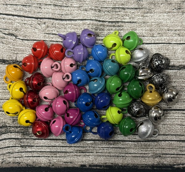 Restposten, mehrfach vorhanden: 50 Stück Glöckchen 11 mm bunt gemischt