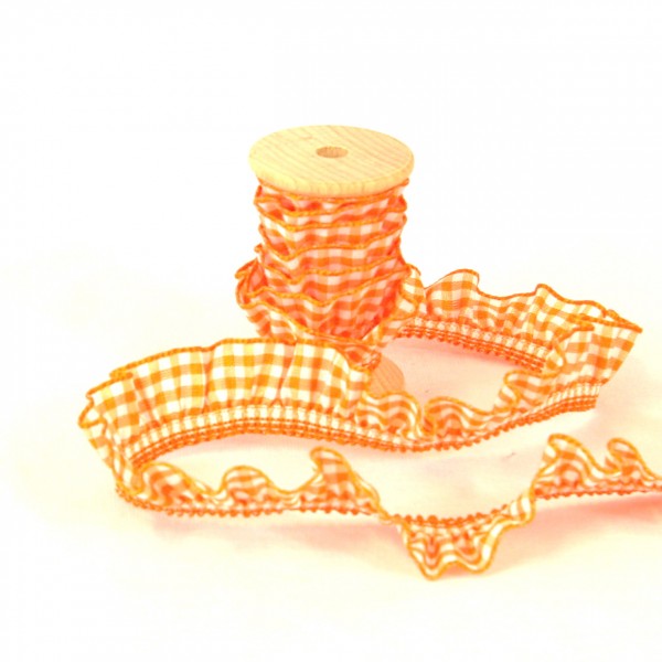 Elastisches Volant Rüschenband Vichykaro, orange