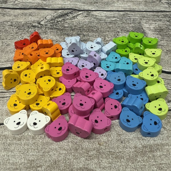 Restposten mehrfach vorhanden: 100 Stück Motivperlen Mini-Bär horizontal bunt gemischt