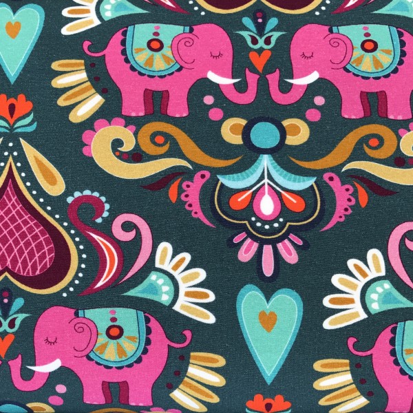 Hamburger Liebe Elephant Love Jersey petrol/ bunt by Hilco