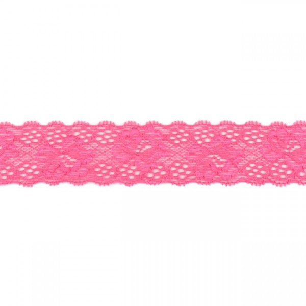 Hochwertige, elastische Spitzenbordüre Blumen pink (3,5 cm breit)