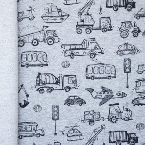 French Terry meliert bedruckt fantastische Fahrzeuge