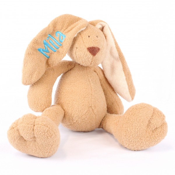 Hase mit Wunschname mitteltürkis (Modell Mila)
