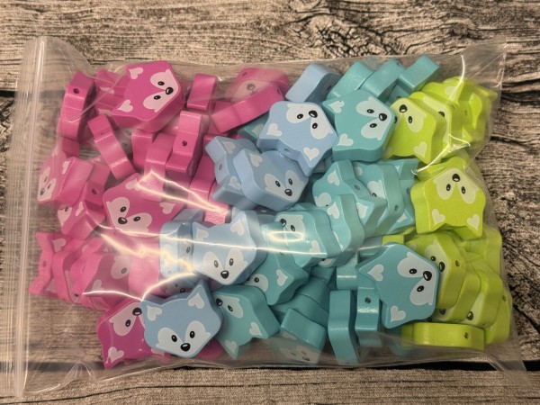 Restposten mehrfach vorhanden: 100 Stück Motivperle Maxi-Fuchs vertikal bunt gemischt