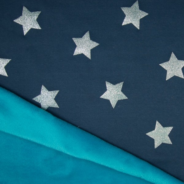 Sale: Alpenfleece Metallic Sterne in petrol/ocean