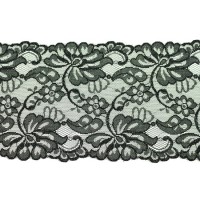 Hochwertige, elastische Spitzenbordüre Blumen schwarz (ca. 15 cm breit) Hochwertige, elastische Spitzenbordüre Blumen schwarz (ca. 15 cm breit)