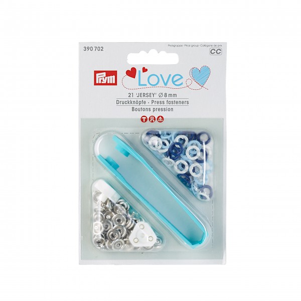 Prym Love Druckknöpfe Jersey, 8mm, hellblau/blau/weiß