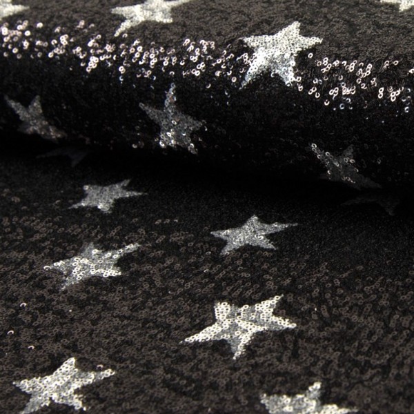 Paillettenstoff Star schwarz/silber