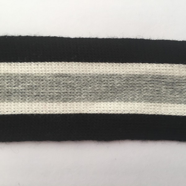 Stripes, hochwertiges, gestricktes Baumwollband in schwarz/creme/hellgrau meliert