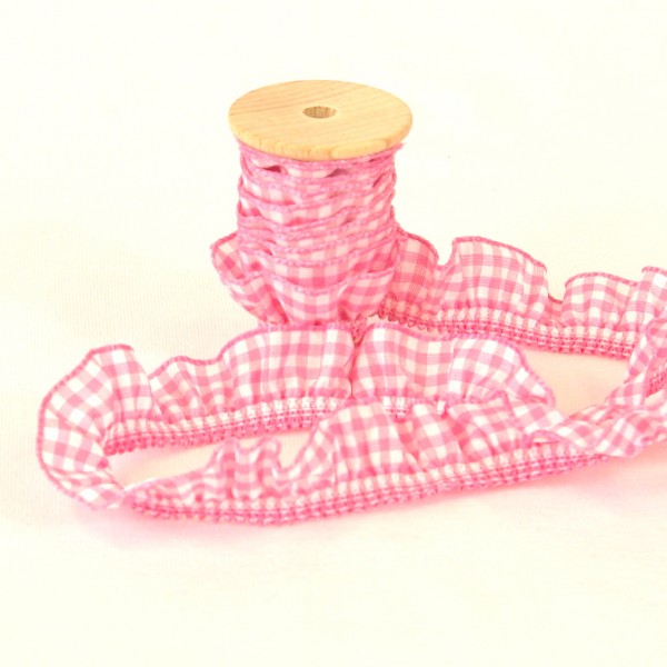 Sale Elastisches Volant Rüschenband Vichykaro, rosa