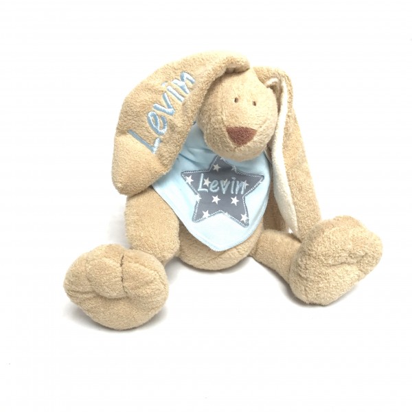 Hase und Sternchen-Halstuch mit Wunschname (Modell Levin)