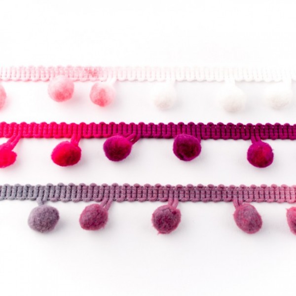 Pompomband Midi 2cm rosa/weiß/grau/fuchsia