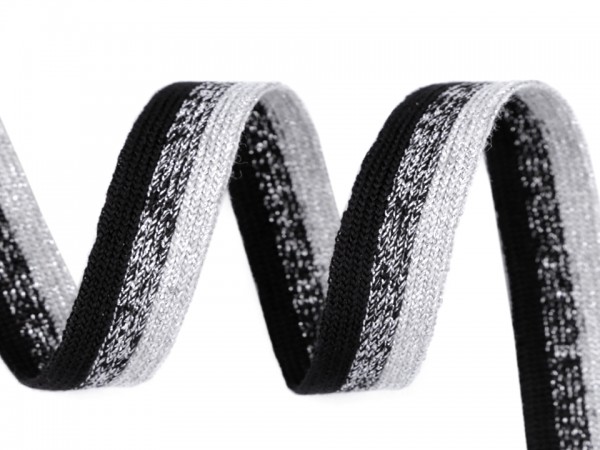 Glitzerstripes, getricktes Baumwollband in schwarz/weiß/grau mit Lurex