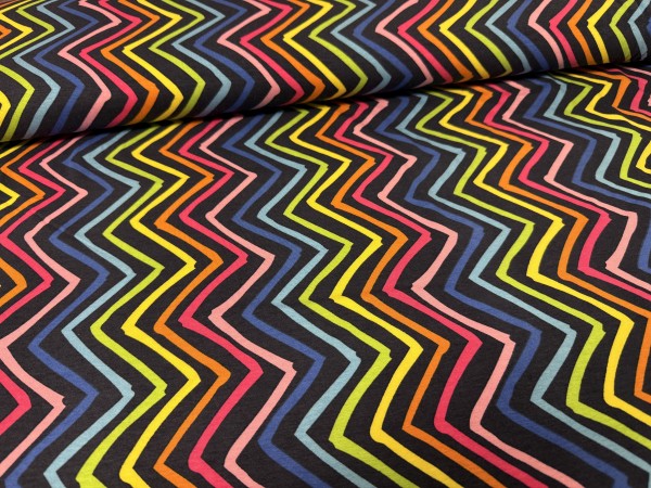 Viskose Jersey ZickZack bunt auf dunkelblau