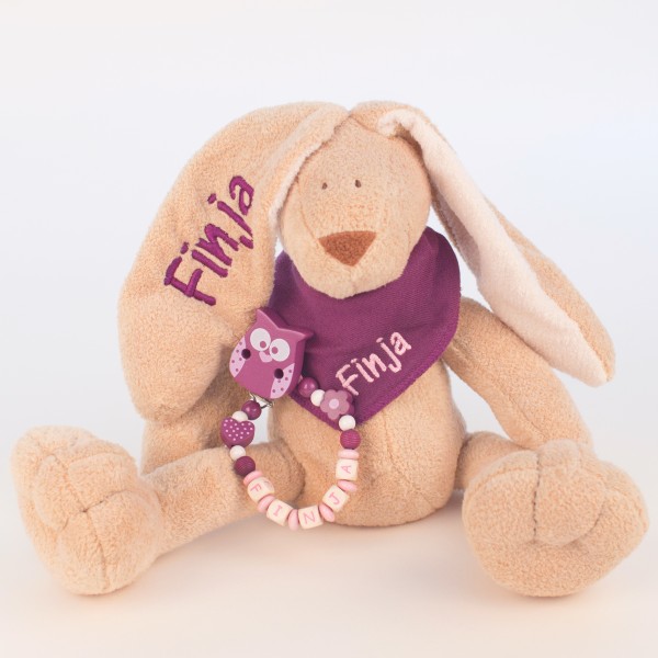 DEAL Klassikset: Hase, Halstuch und Schnullerkette mit Wunschname (Modell Finja)