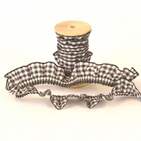 Elastisches Volant Rüschenband Vichykaro, schwarz Elastisches Volant Rüschenband Vichykaro, schwarz