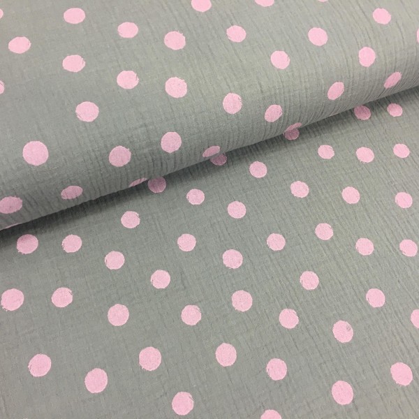 Double Gauze dots grau/rosa