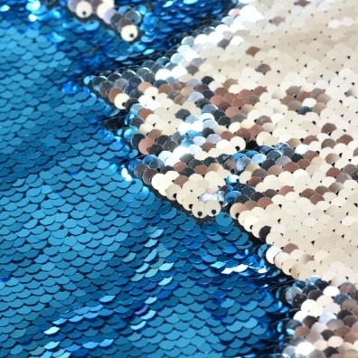 Wendepaillettenstoff aqua glänzend / silber glänzend