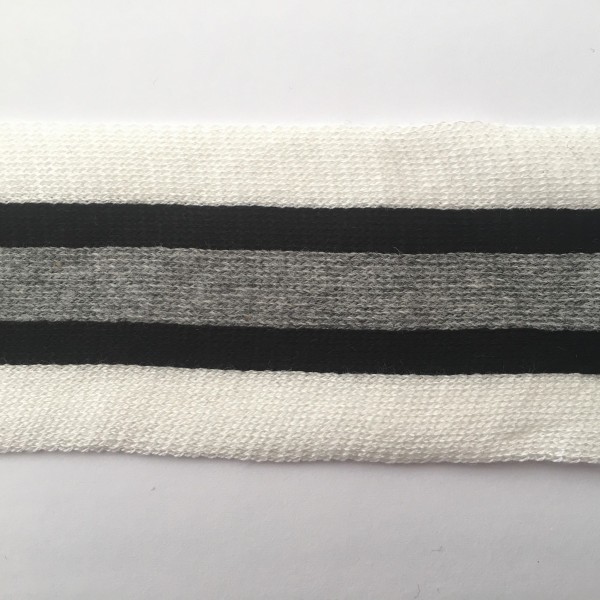 Stripes, hochwertiges, gestricktes Baumwollband creme/schwarz/grau meliert