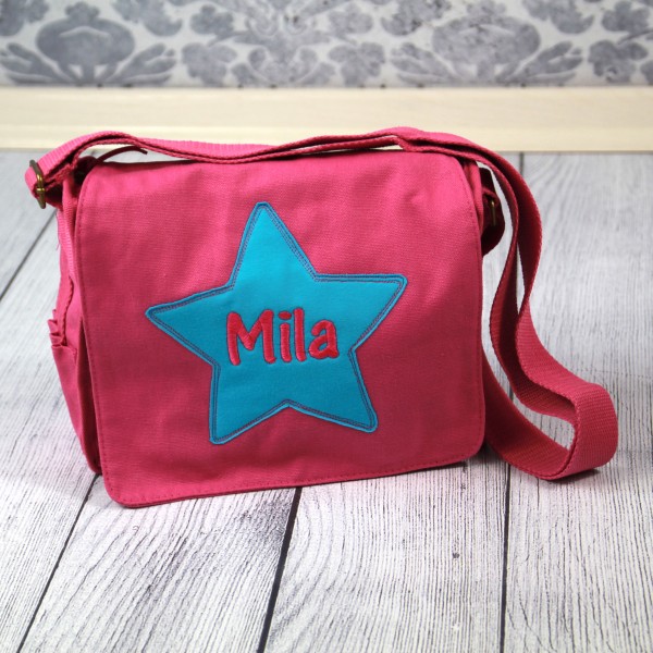 Schultertasche mit Sternapplikation Mila in pink/türkis