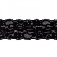 Elastische Spitzenbordüre Blumen schwarz (6 cm breit) Elastische Spitzenbordüre Blumen schwarz (6 cm breit)