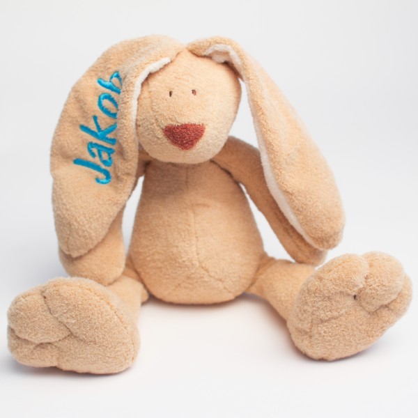 Hase mit Wunschname skyblau (Modell Jakob)