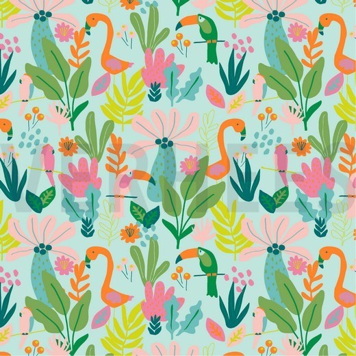 Baumwollstoff Tropical Flamingo aqua