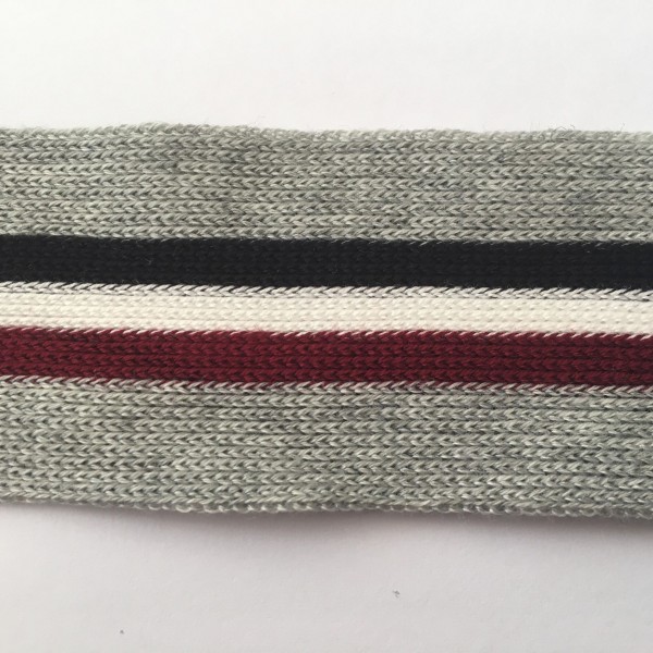 Stripes, hochwertiges, gestricktes Baumwollband grau/marine/creme/dunkelrot