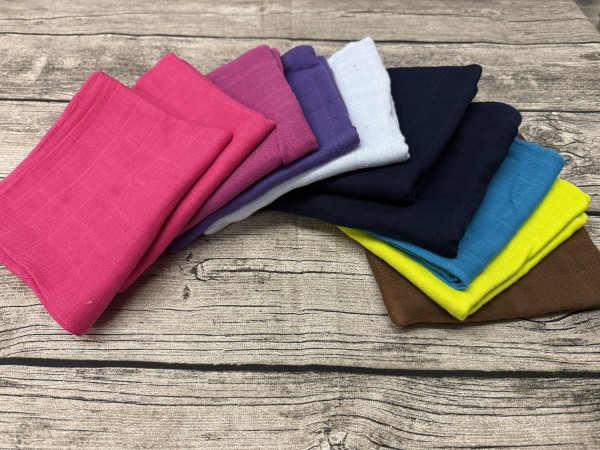 Restposten 10 Stück. Mulltücher, ca. 70 cm x 70 cm, bunt gemischt