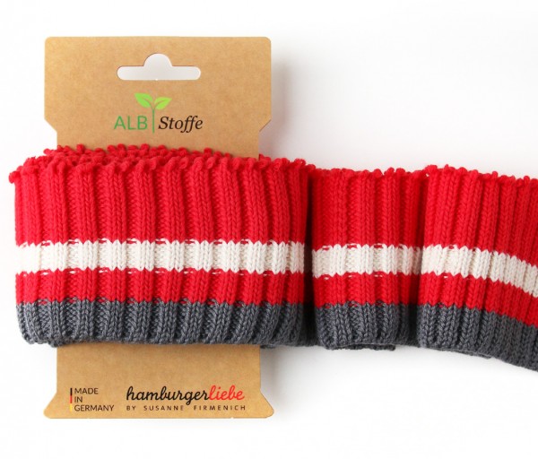 Cuff Me Cozy Stripes Grobstrick rot/creme/grau