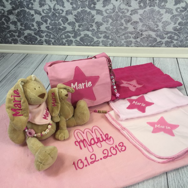 Deluxe-Set: 11 Artikel mit Wunschname rosa (Modell Marie)