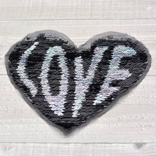 Aufnäher Wendepailletten-Patches Herz Love (kleine Pailletten)