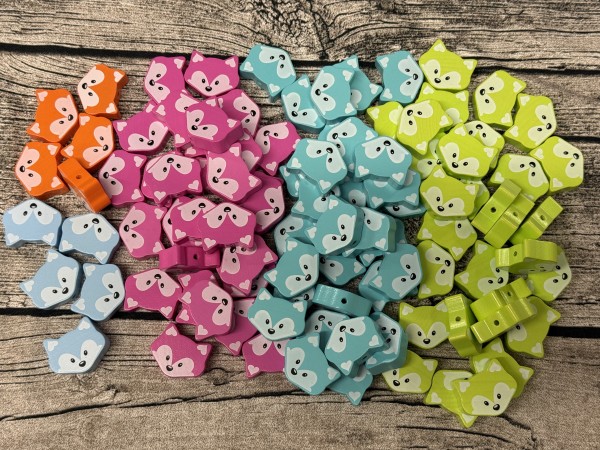 Restposten mehrfach vorhanden: 100 Stück Motivperle Midi-Fuchs vertikal bunt gemischt