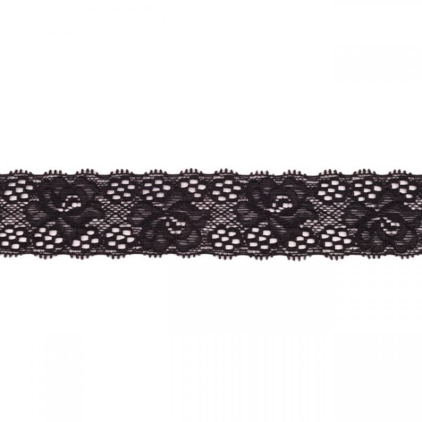 Hochwertige, elastische Spitzenbordüre Blumen schwarz (3,5 cm breit)