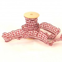 Elastisches Volant Rüschenband  Vichykaro, dunkelrot Elastisches Volant Rüschenband  Vichykaro, dunkelrot