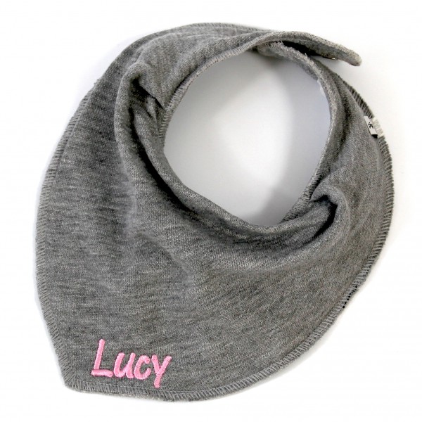 Halstuch mit Name hellgrau/babyrosa (Modell Lucy)