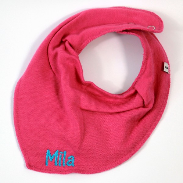 Halstuch mit Name pink/mitteltürkis (Modell Mila)