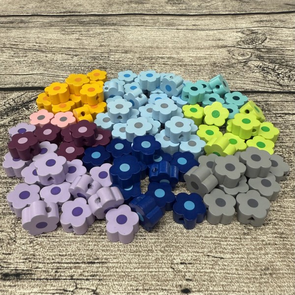 Restposten mehrfach vorhanden: 100 Stück Motivperle Mini-Blume horizontal bunt gemischt