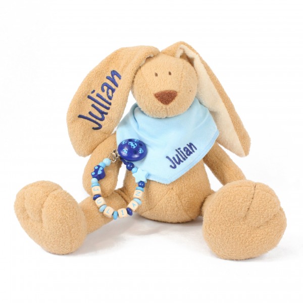 DEAL Klassikset: Hase, Halstuch und Schnullerkette mit Wunschname (Modell Julian)