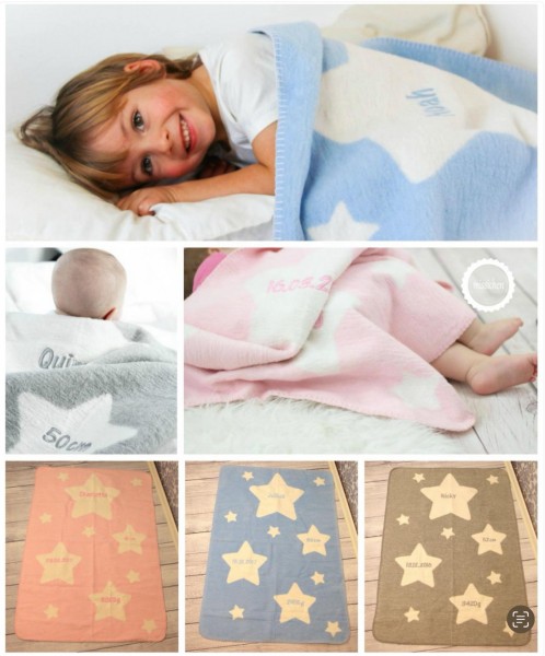 Restposten für Yvonne Sippel: 140 Kuscheldecke mit Sternchen OHNE Namen in rosa, blau und hellgrau