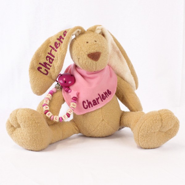 DEAL Klassikset: Hase, Halstuch und Schnullerkette mit Wunschname (Modell Charlene)
